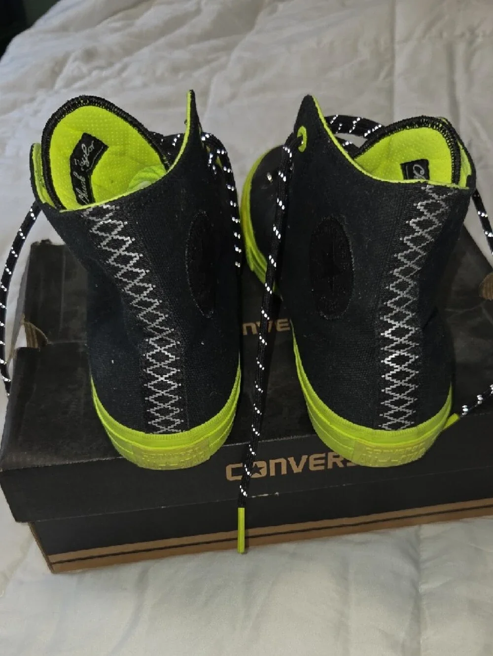 Converse Black High-Top Sneakers with Neon Yellow Accents - Picture 2 of 4